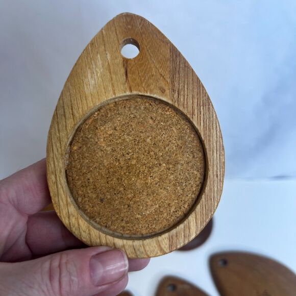 VTG Sere Wooden Cork Coaster Set of 7 w/ Holder MCM Stacked Teardrop Barware - Picture 13 of 16